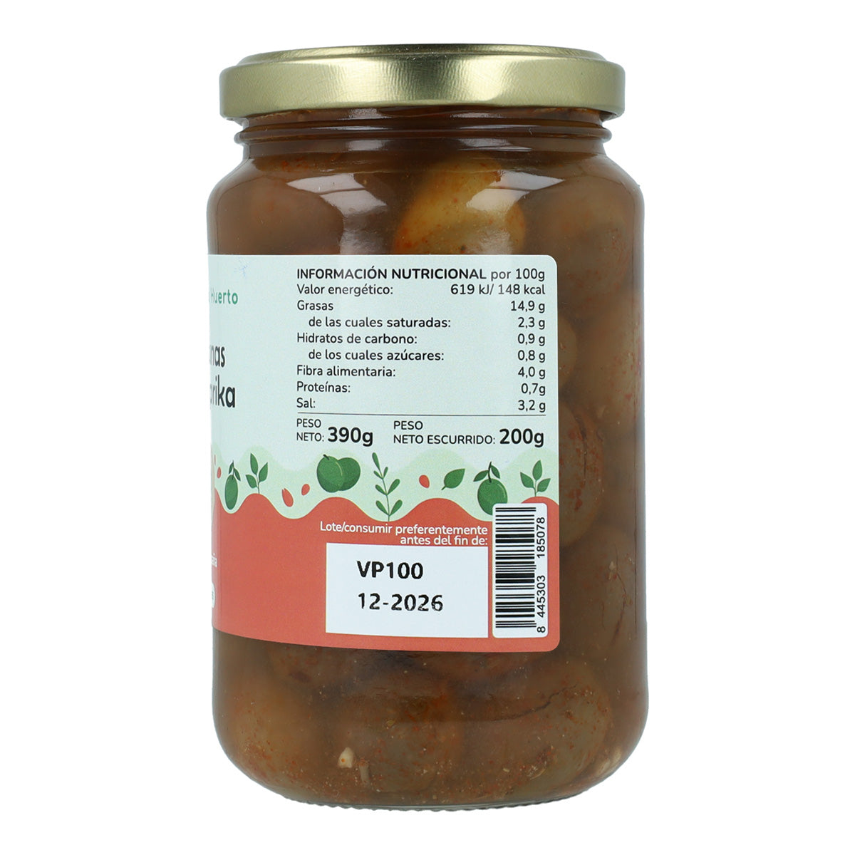 Aceitunas verdes con Paprika Eco Planeta Huerto 390 g