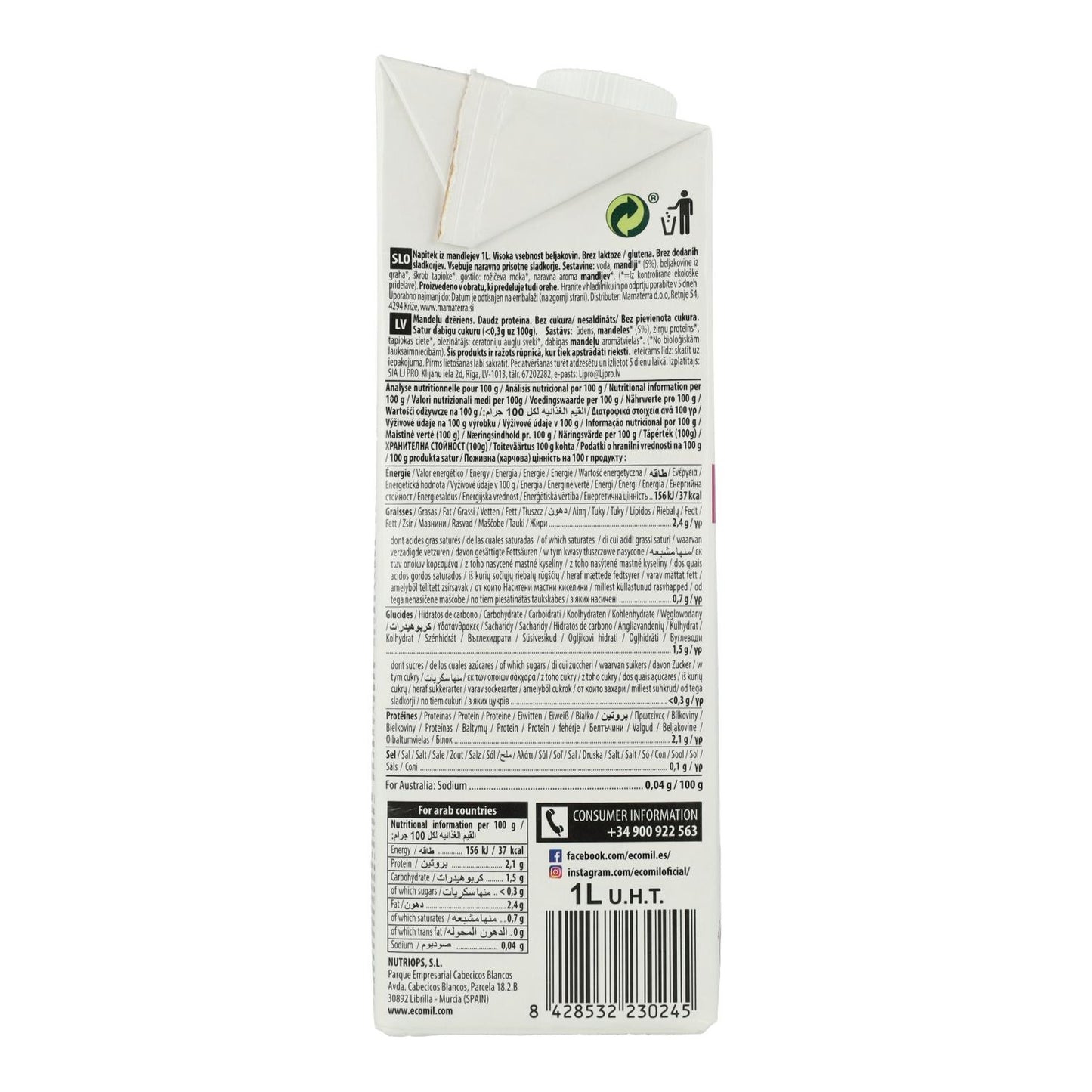 Bebida Vegetal Almendra Bio EcoMil 1 L