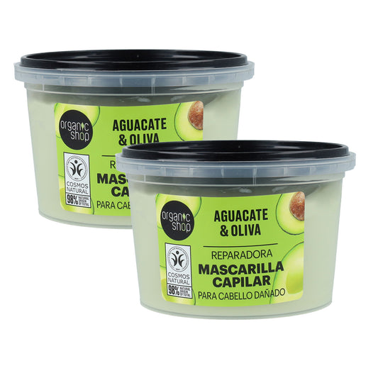 Pack PROMO 2x Mascarilla Capilar Reparadora Express Aguacate y Oliva Organic Shop 250 ml