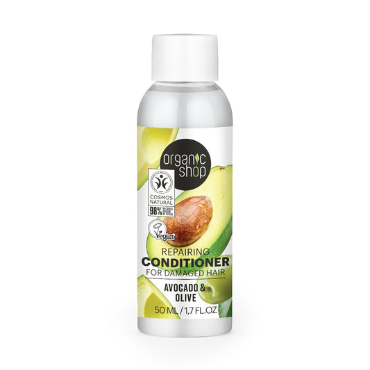 Acondicionador reparador para cabello dañado aguacate y oliva Organic Shop 50 ml
