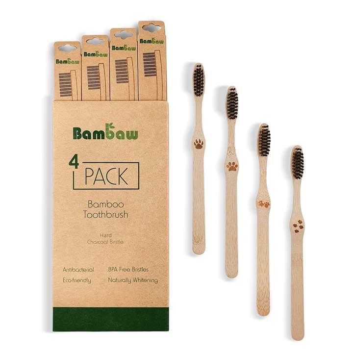 Cepillos de dientes Bambaw Pack 4, cerdas duras de carbón