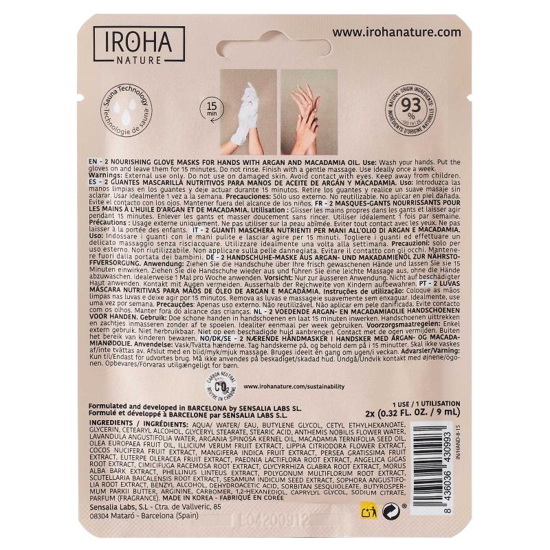 Guantes Mascarilla Nutritivos Aceite de Argán y Macadamia Iroha Nature 2 x 9 ml