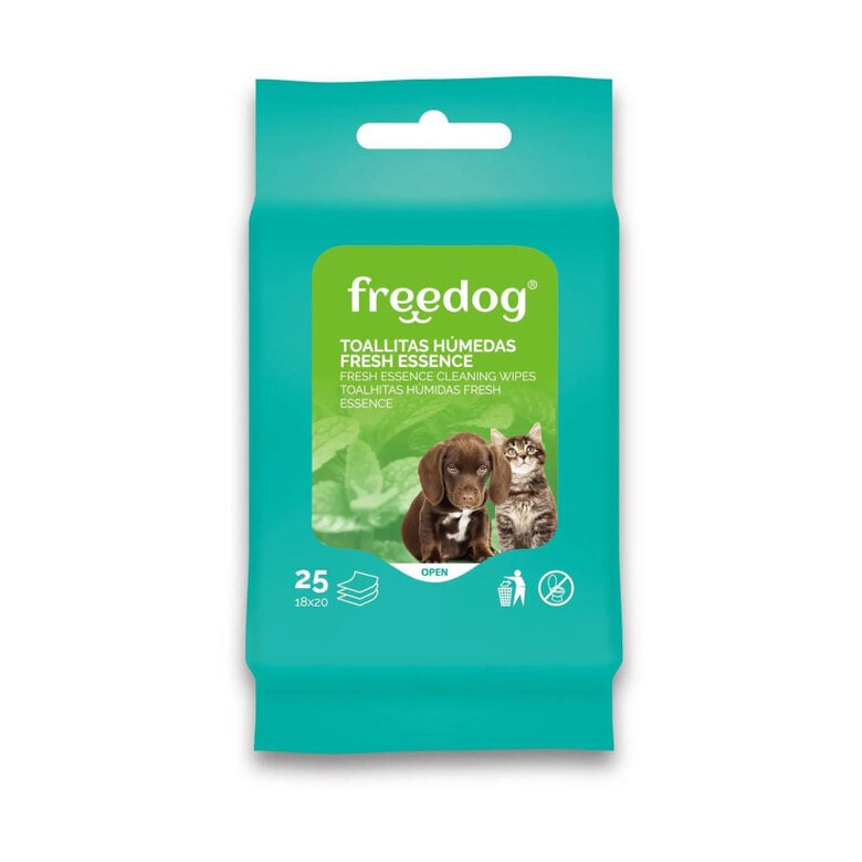 Toallitas húmedas Fresh Essence con Aloe vera perros y gatos Freedog 25 uds