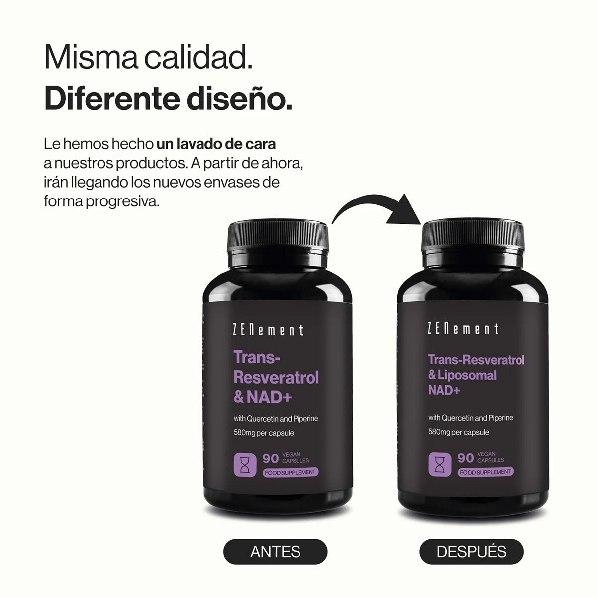 Trans-Resveratrol y NAD+ Liposomal con Quercetina y Piperina, Zenement, 90 Cápsulas Veganas