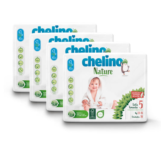 Pack ahorro Pañales T5 13-18 kg Chelino Nature 120 Uds
