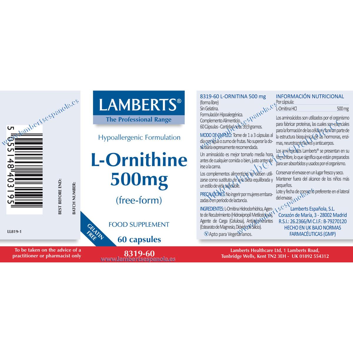 L-Ornitina 500 mg Lamberts