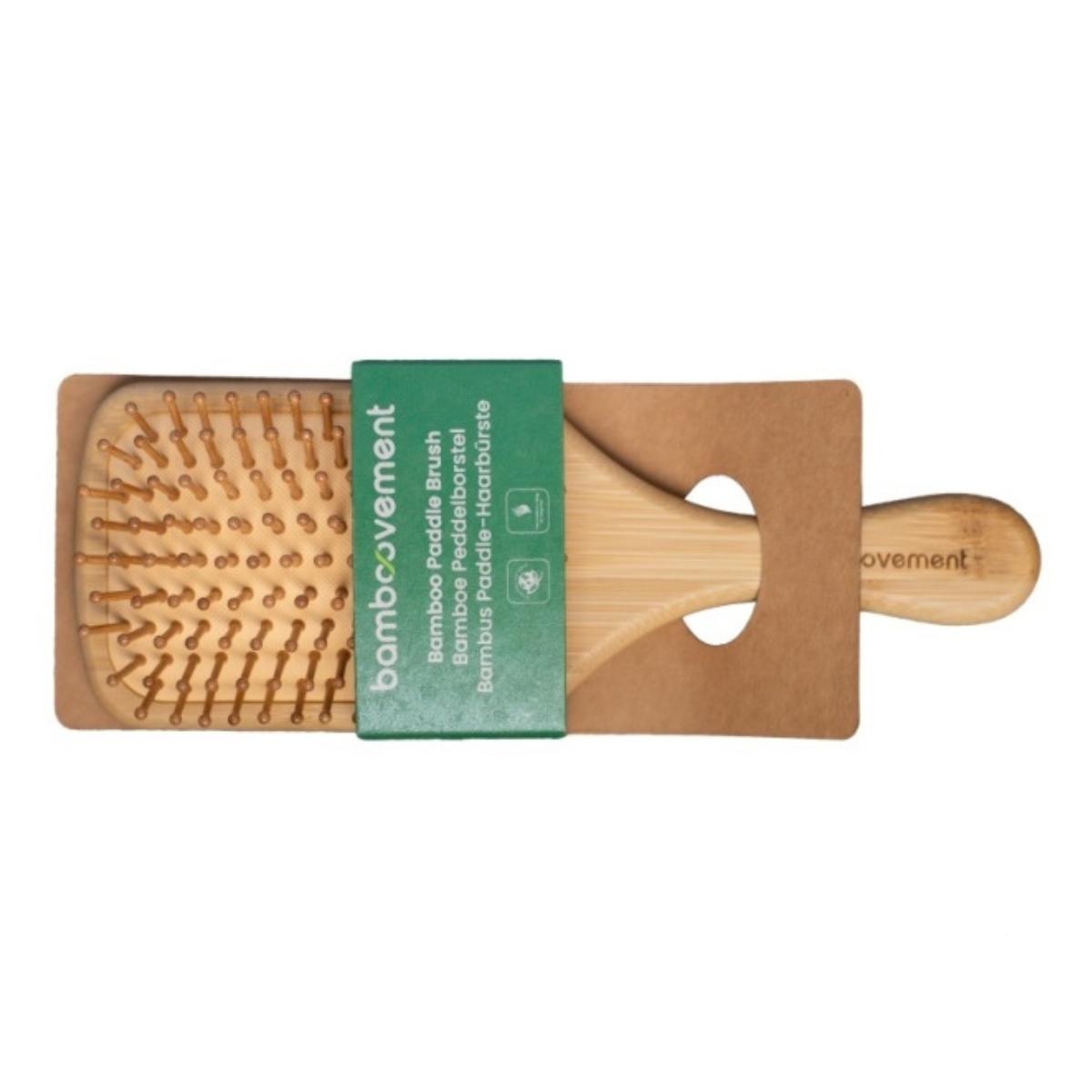 Cepillo para el pelo de bambú Paleta-Rectangular grande púas redondeadas.