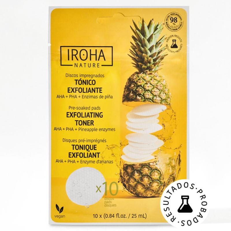 Discos Tonificantes Exfoliantes e Iluminadores con AHA, PHA y Enzimas de Piña Iroha Nature 10 discos
