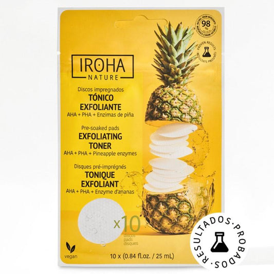 Discos Tonificantes Exfoliantes e Iluminadores con AHA, PHA y Enzimas de Piña Iroha Nature 10 discos