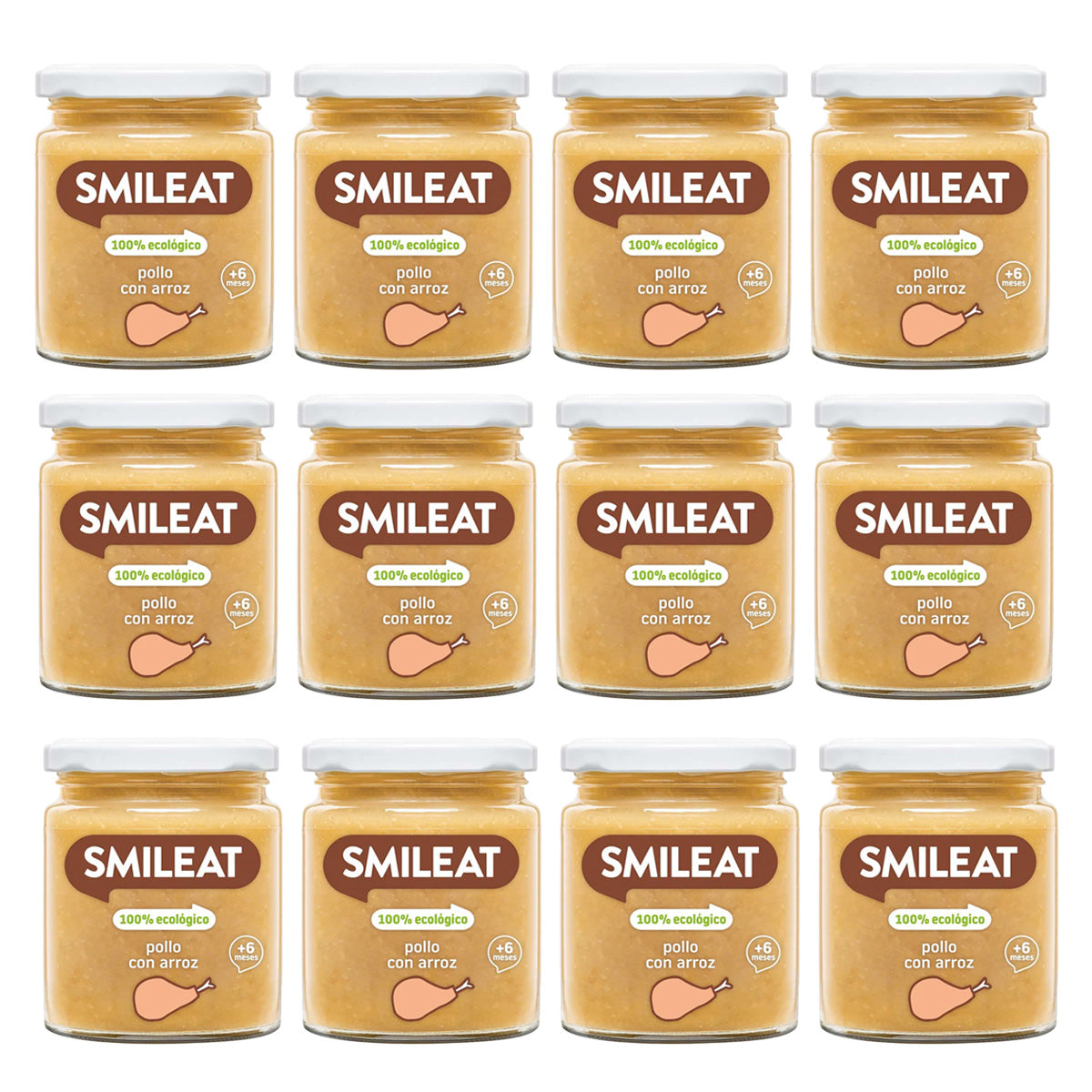 Pack 12x Tarritos Dorados BIO pollo con arroz +6 meses Smileat, 230g
