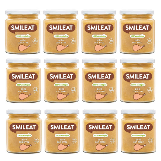 Pack 12x Tarritos Dorados BIO pollo con arroz +6 meses Smileat, 230g