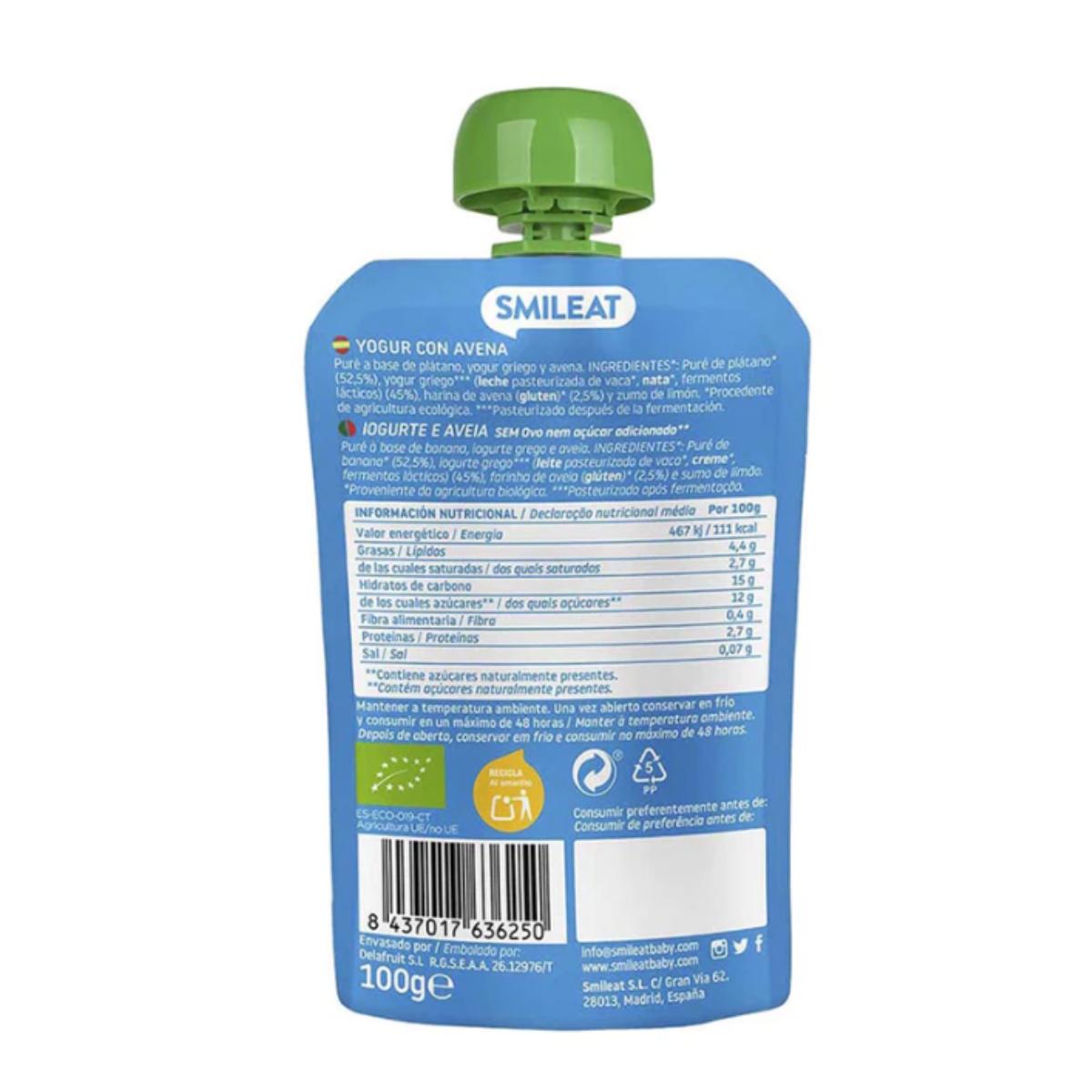 PACK 2xPouche Yogur y Avena ECO Smileat, 100g