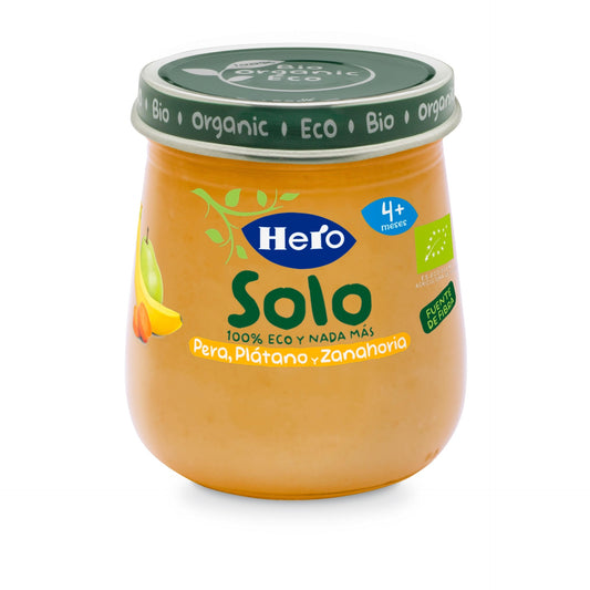 Tarrito de Pera, Plátano y Zanahoria Eco 120 g-Hero Solo