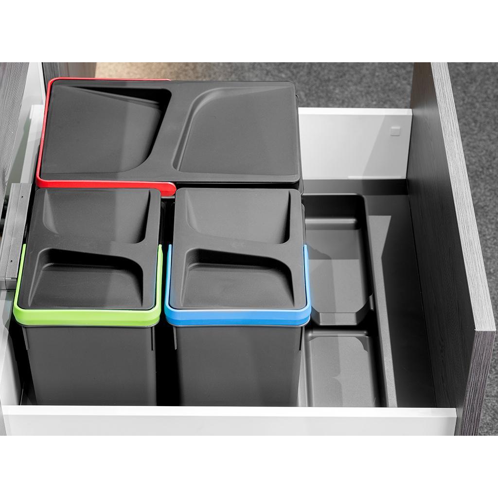 Emuca Base para contenedores cajón cocina, módulo 600 mm, Plástico, Gris antracita