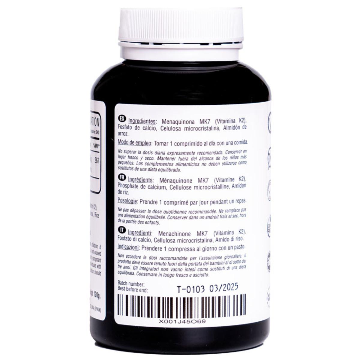 Vitamina K2 MK7 200 mcg 240 comprimidos veganos Hivital