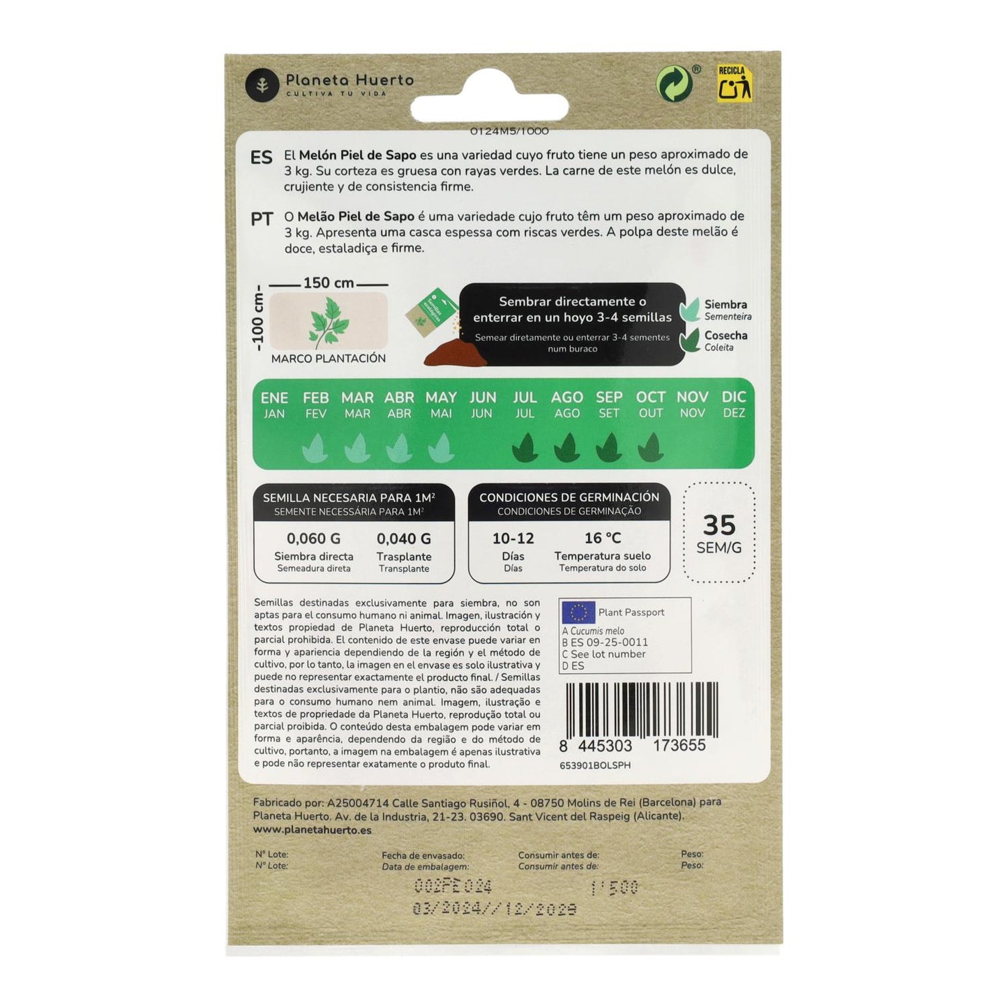 Semillas de Melón piel de sapo ecológicas Planeta Huerto