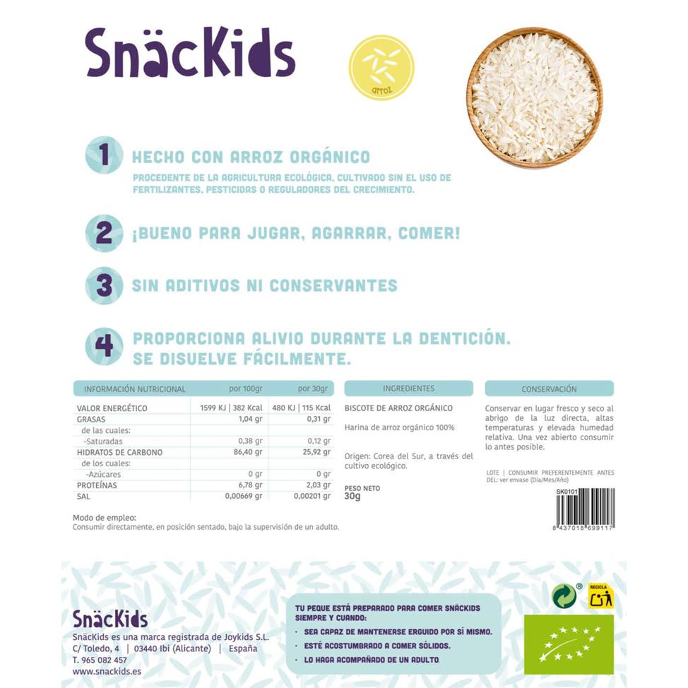 Snack ecológico para bebé +6 meses Biscotes Arroz