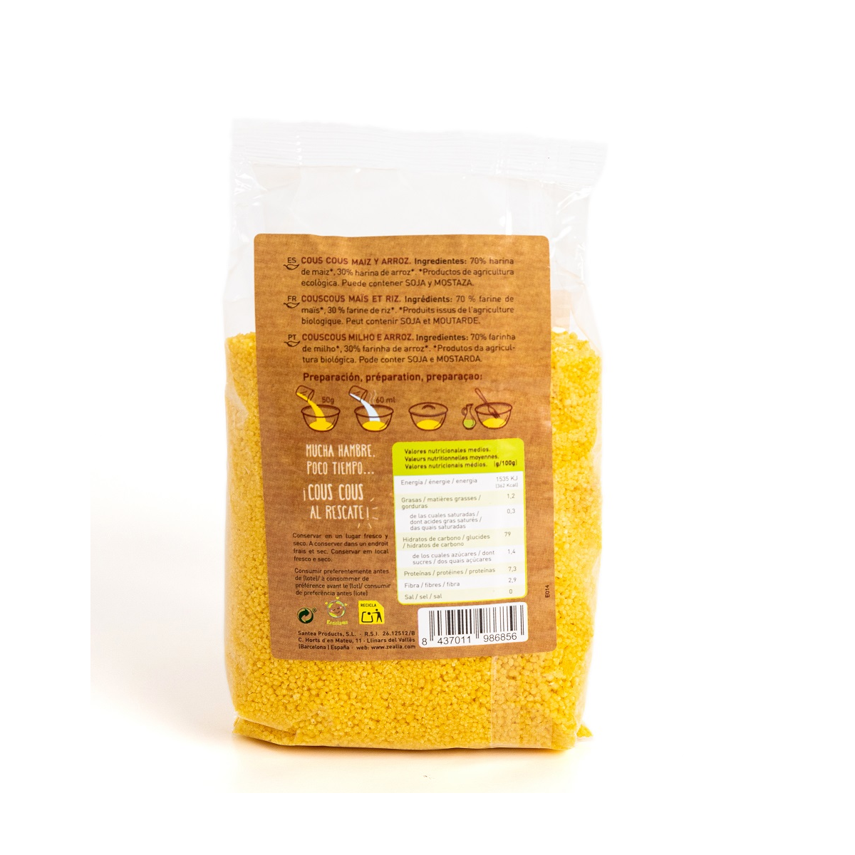 Cous cous de Maíz y Arroz BIO Sin Gluten Zealia 375 gr
