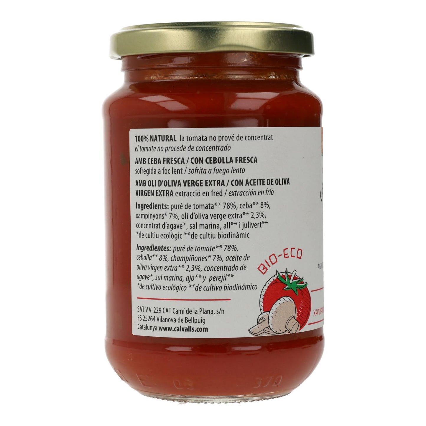 Salsa de tomate y champiñones ECO Cal Valls, 350 g