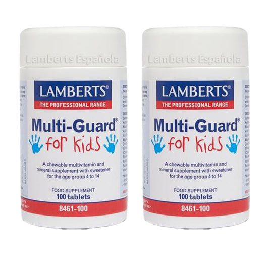 Pack 2x Multi-Guard para Niños. Vitaminas y Minerales, Lamberts, 100 tabletas masticables