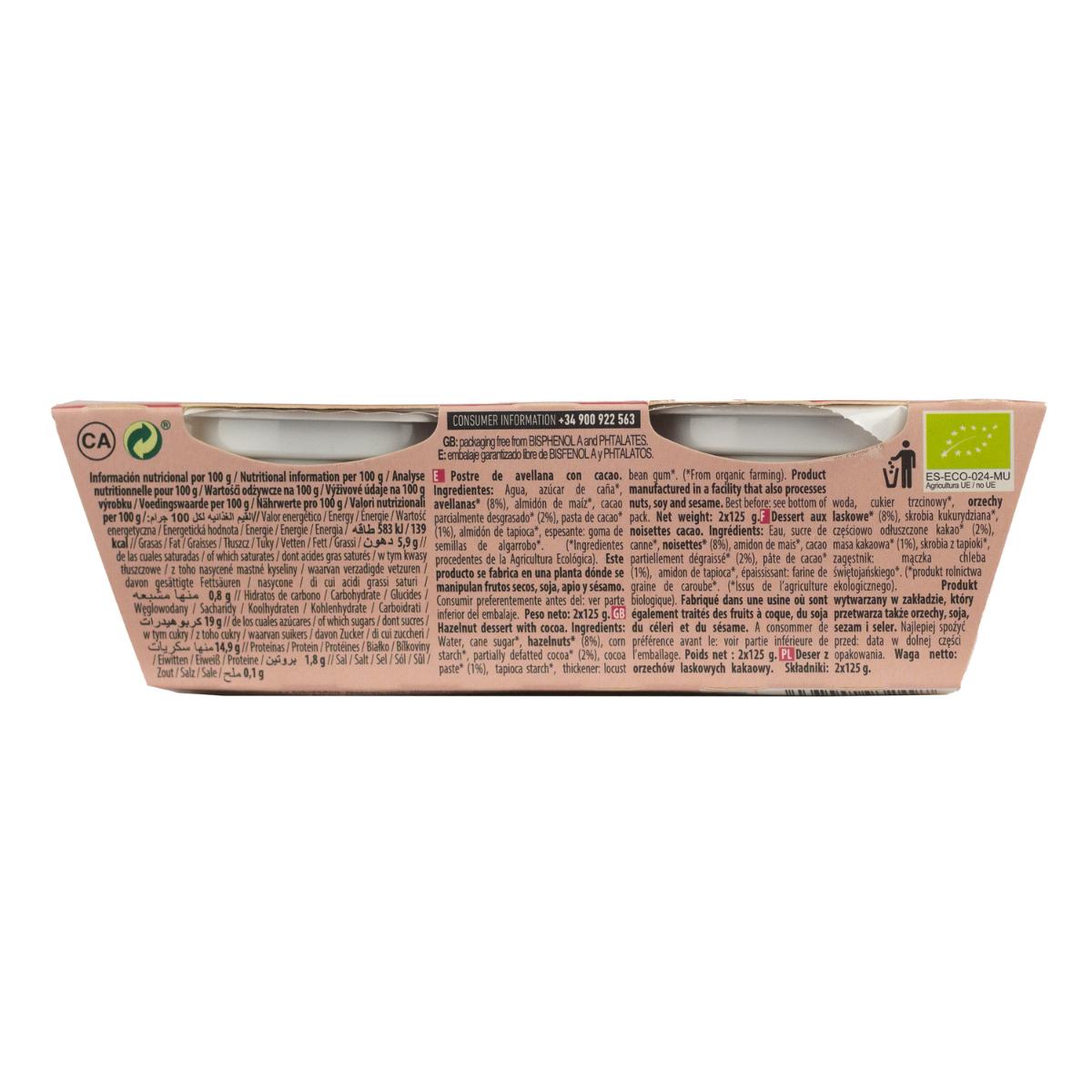 Postre de Avellanas Cacao NaturGreen, 2 X 125 g