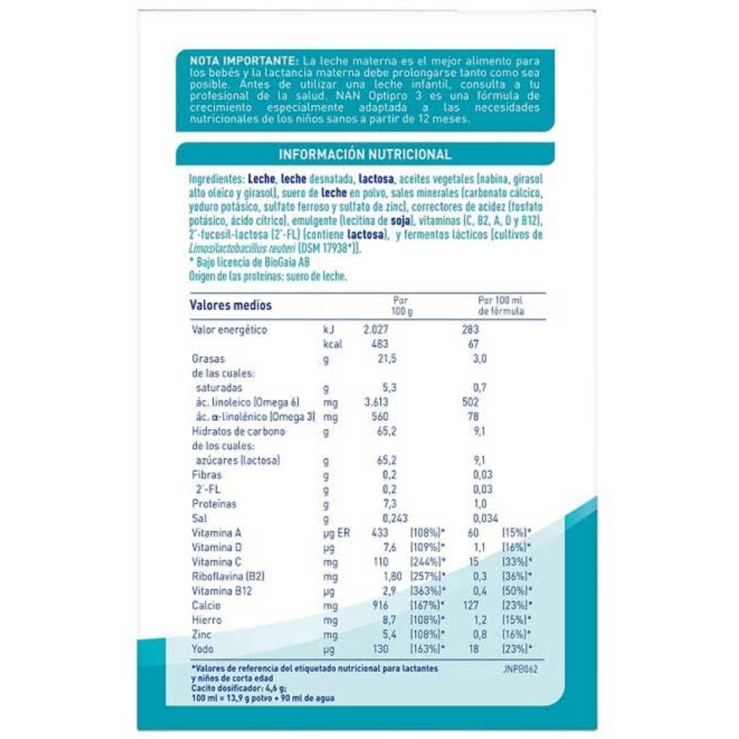 Nan Optipro 3 Leche de crecimiento a partir de 1 año Nestlé 1200 g