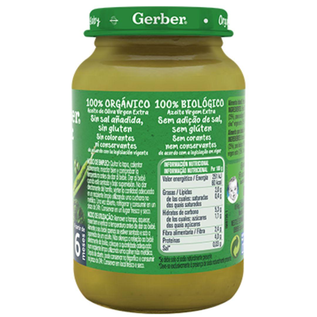 Tarrito de puré ecológico para bebés con Brócoli, Guisantes y Pavo Gerber 190 g