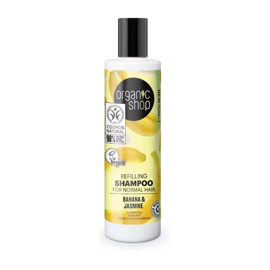 Champú rellenador para cabello normal plátano y jazmín, Organic Shop 280 ml