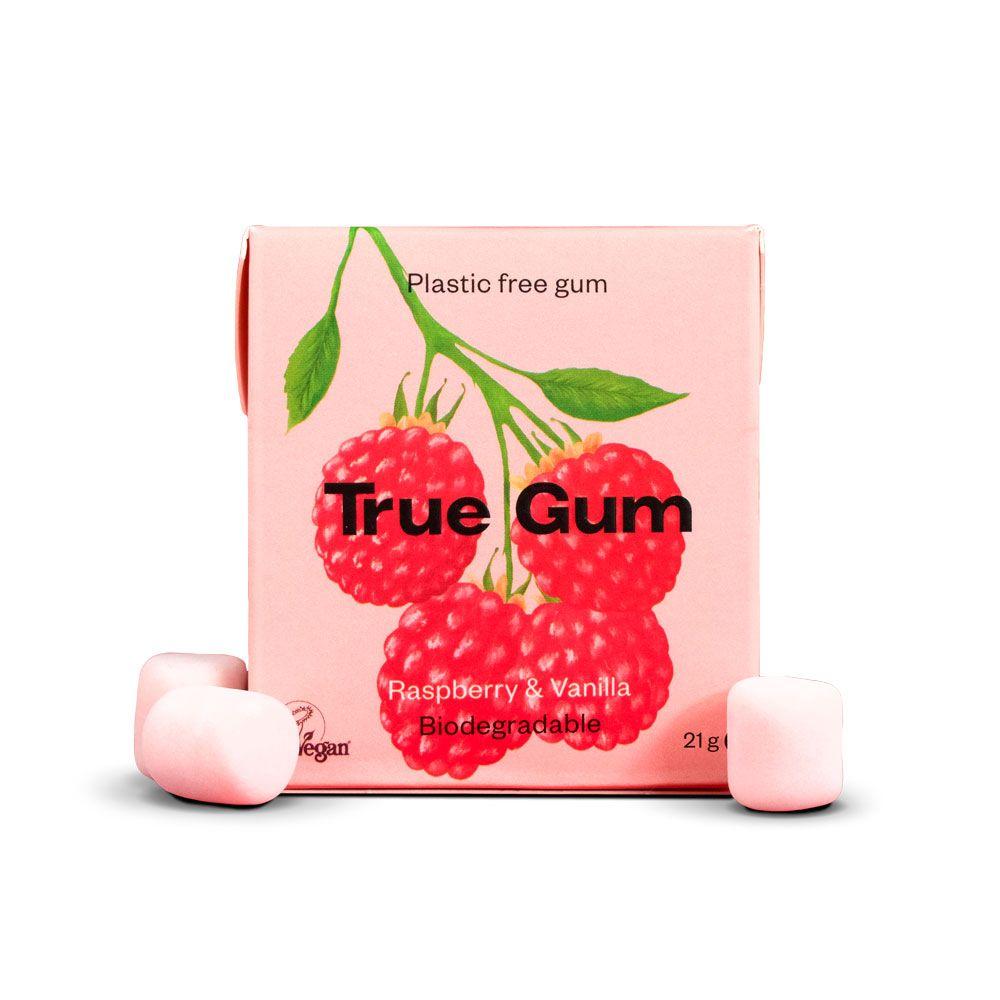 Chicle sin plástico de Frambuesa y Vainilla True Gum 21g