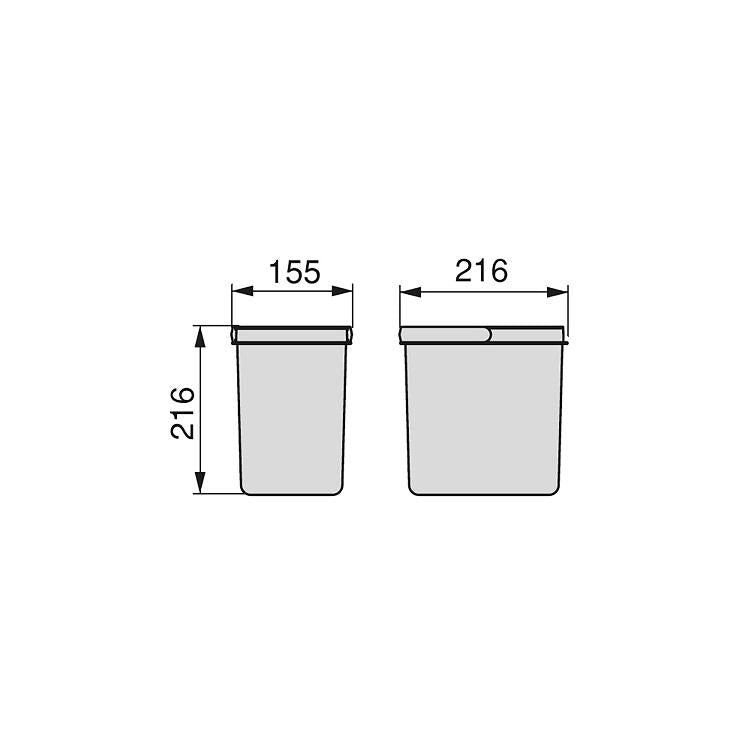 Contenedores para cajón de cocina Recycle, Altura 216, 2x12, Plástico gris antracita Emuca