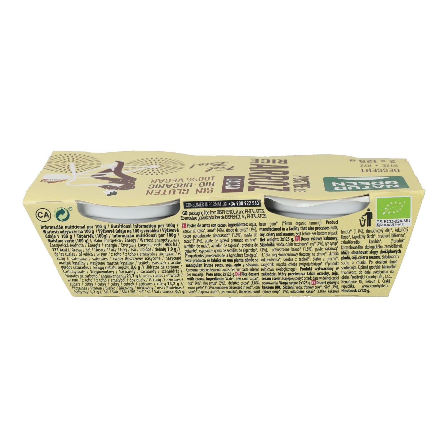Postre de Rice Cacao NaturGreen, 2 X 125 g