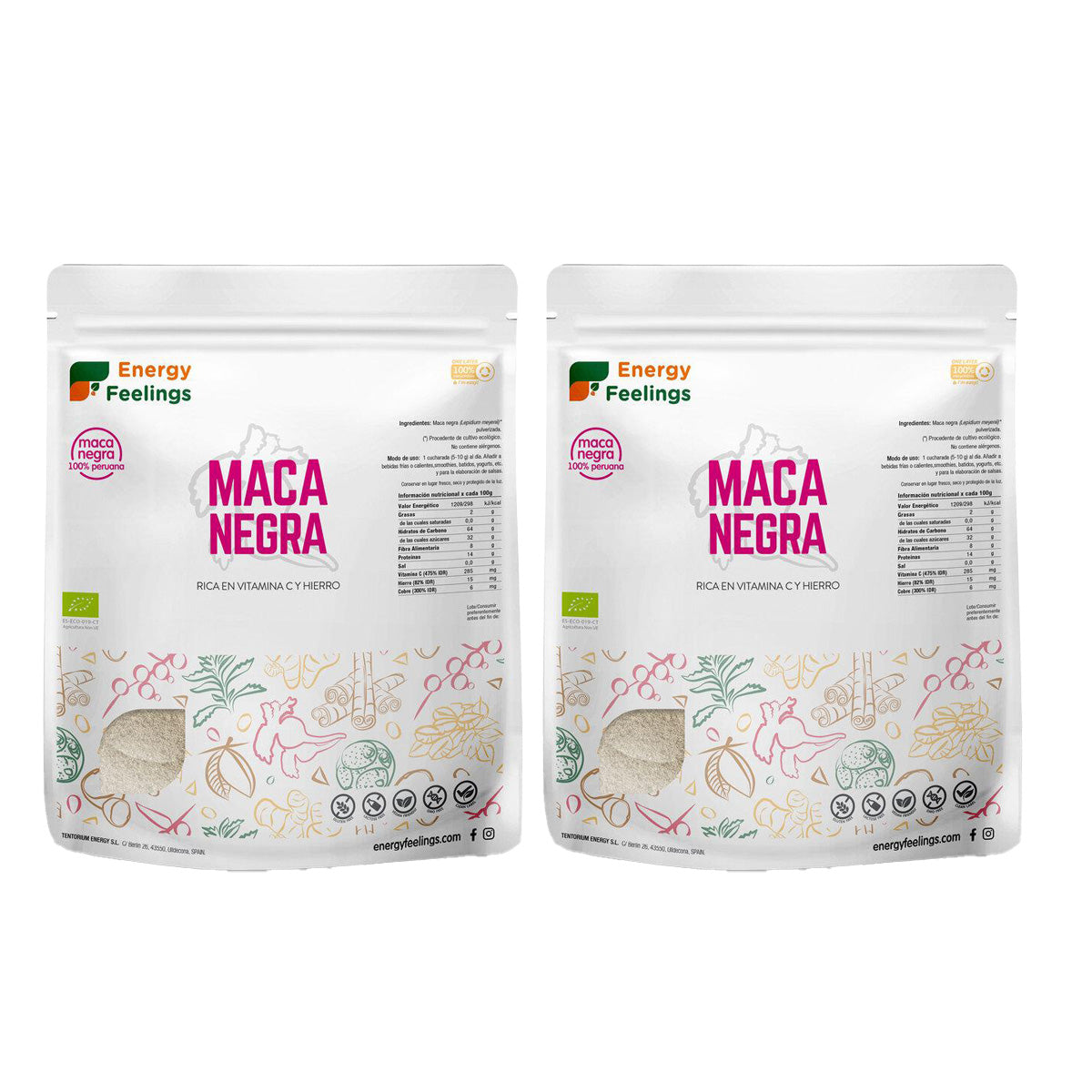 Pack 2x Maca negra ECO en polvo Energy Feelings 1 Kg