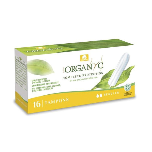 Tampones flujo Regular 100% Algodón Orgánico sin aplicador Organyc  16 Uds