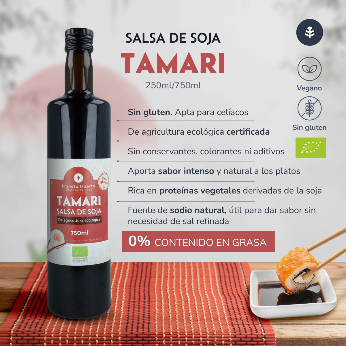 Salsa de soja Tamari ECO Planeta Huerto 250 ml