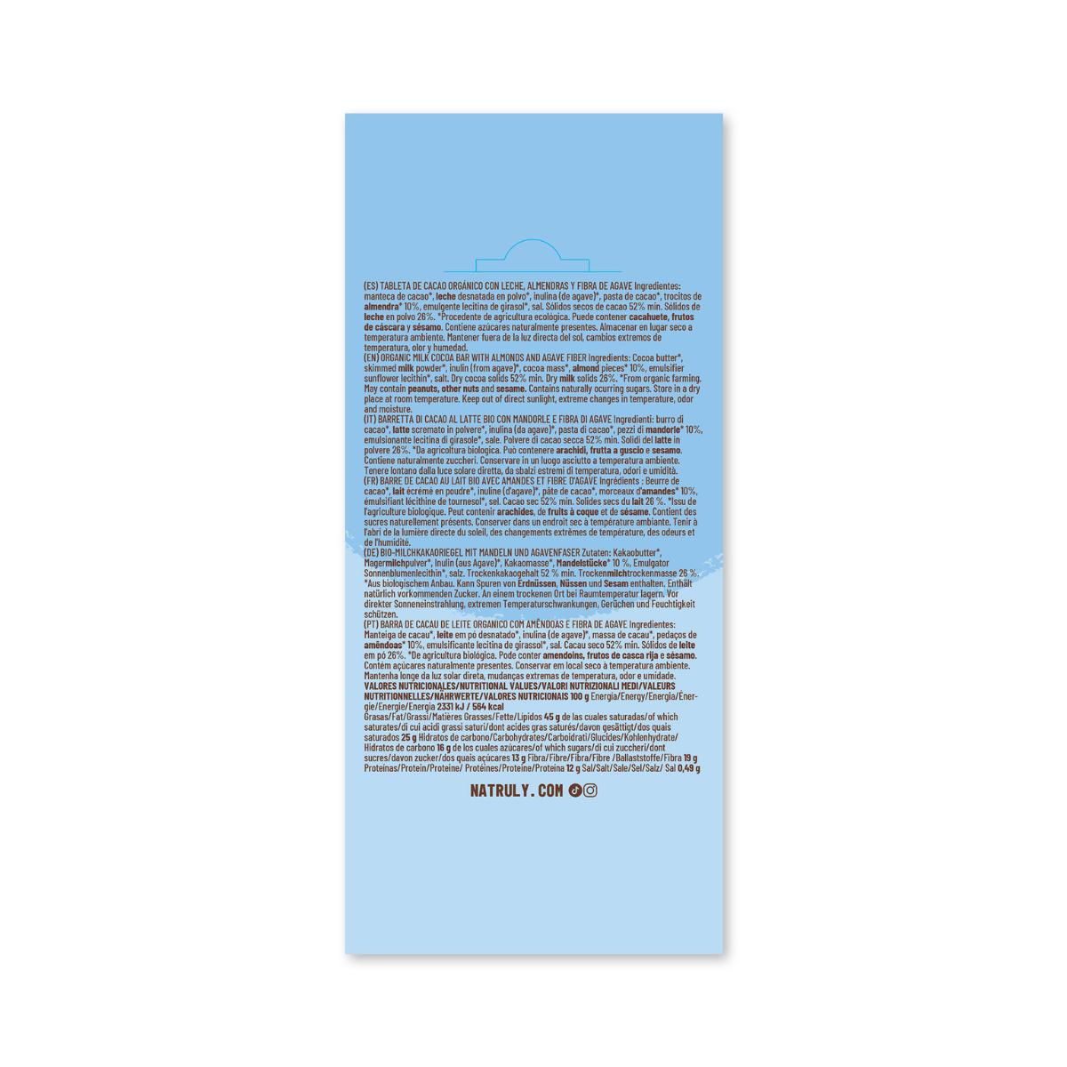 Tableta Chocolicious BIO chocolate con leche con almendra Natruly 85 g