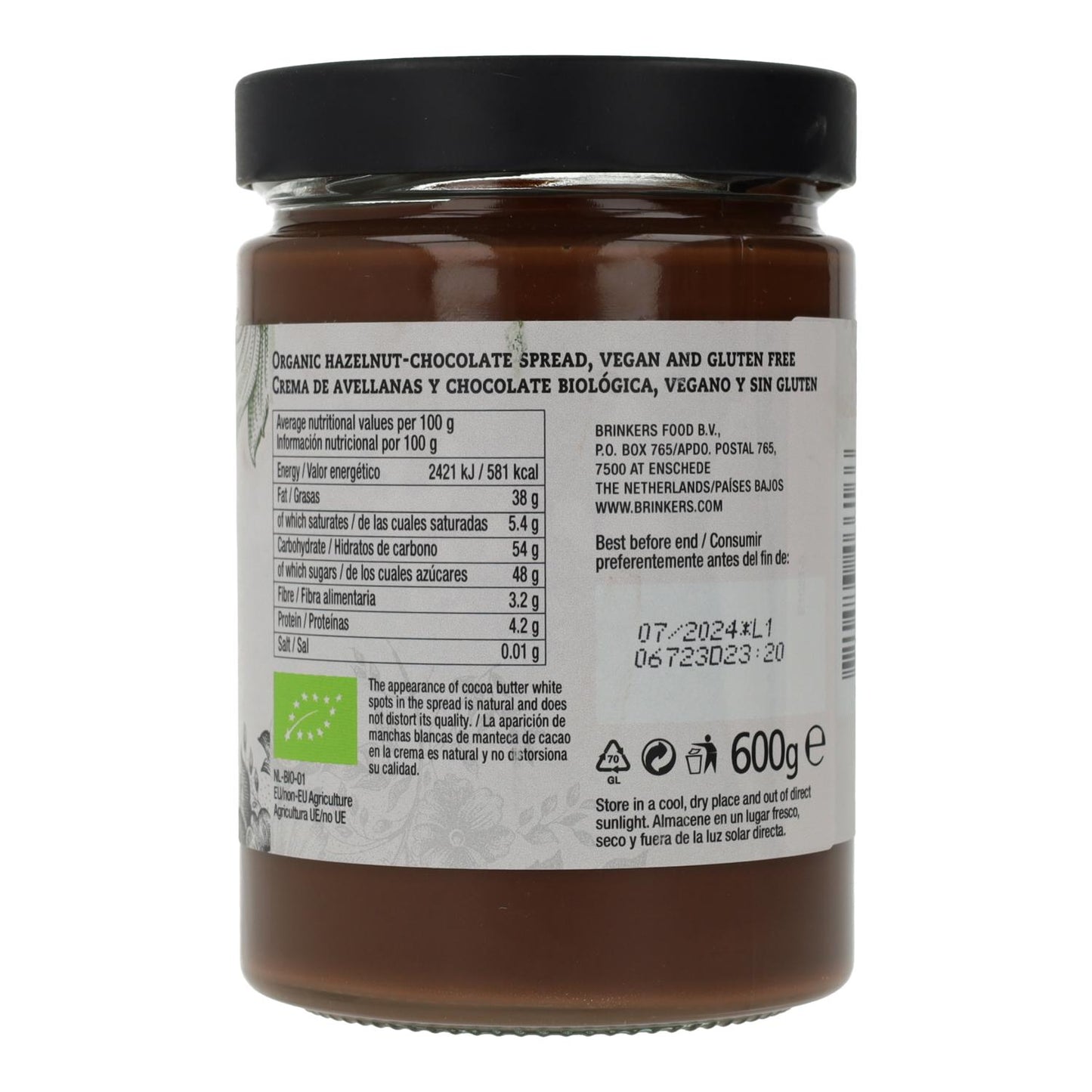 Crema Chocolate y Avellana Vegana Sin Gluten La Vida Vegan 600 g