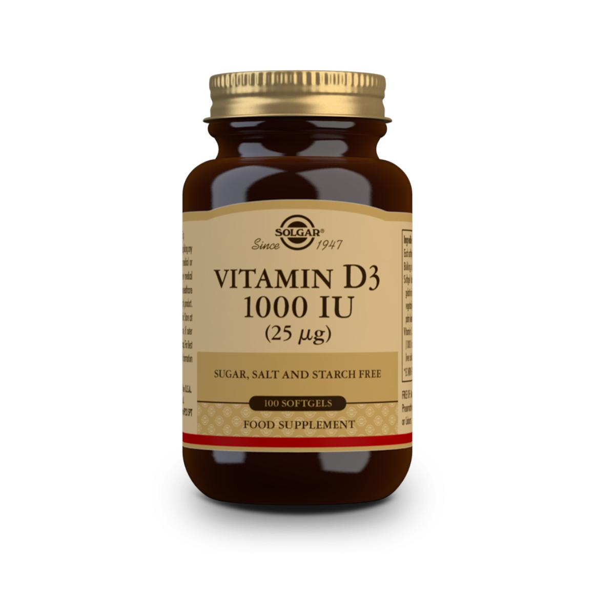 Vitamina D3 1000 IU, 100 perlas de 25μg