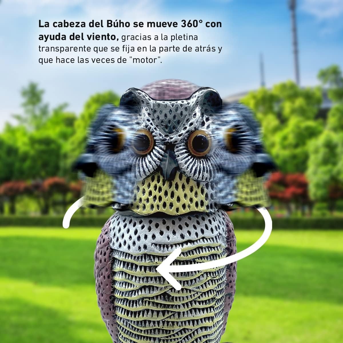 Pack 2 Búhos espantapájaros cabeza giratoria 41 cm Biotop