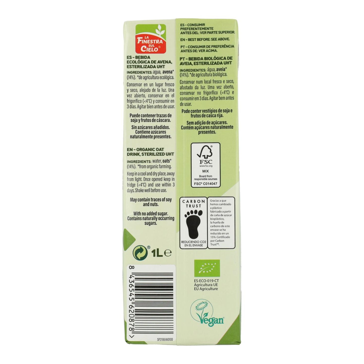 Pack 6 x Bebida de Avena La Finestra Sul Cielo 1 L