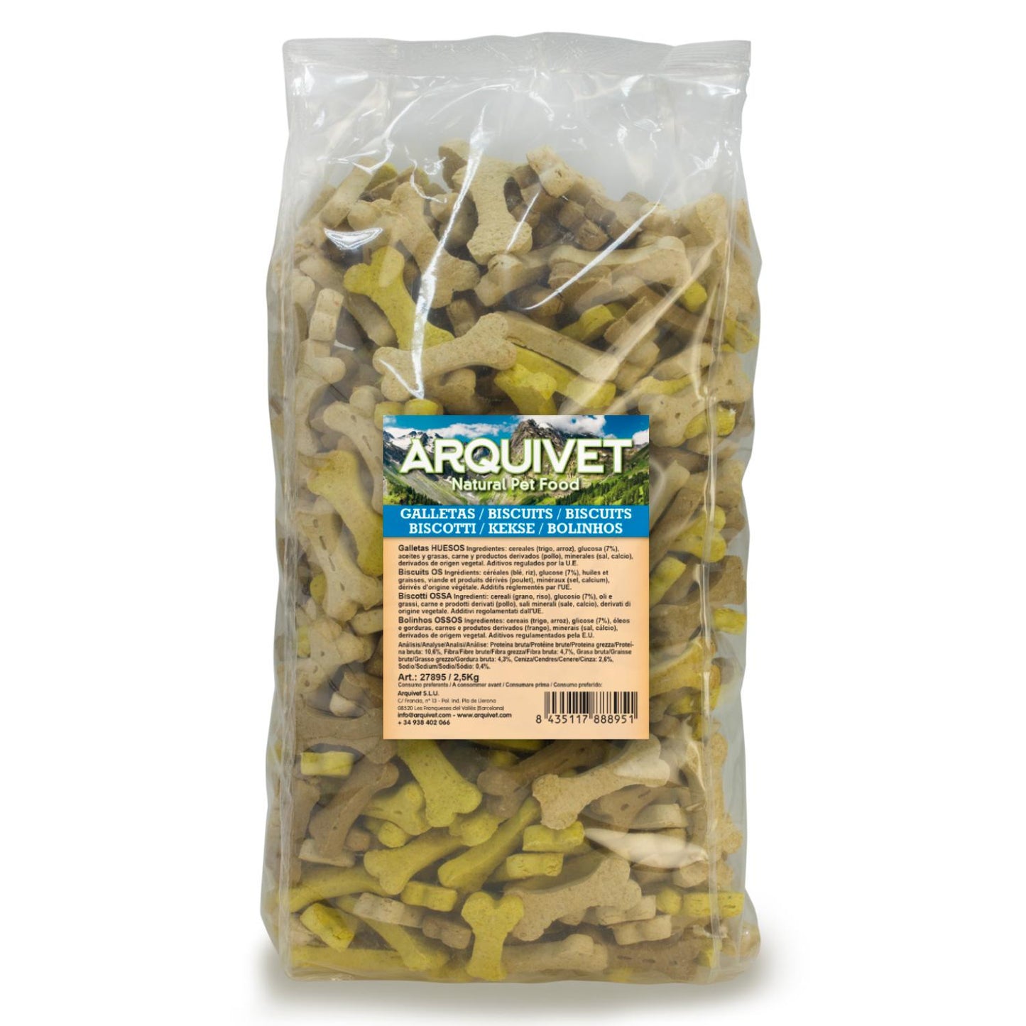 Snack natural para perros Galletas Huesos Arquivet 200 g
