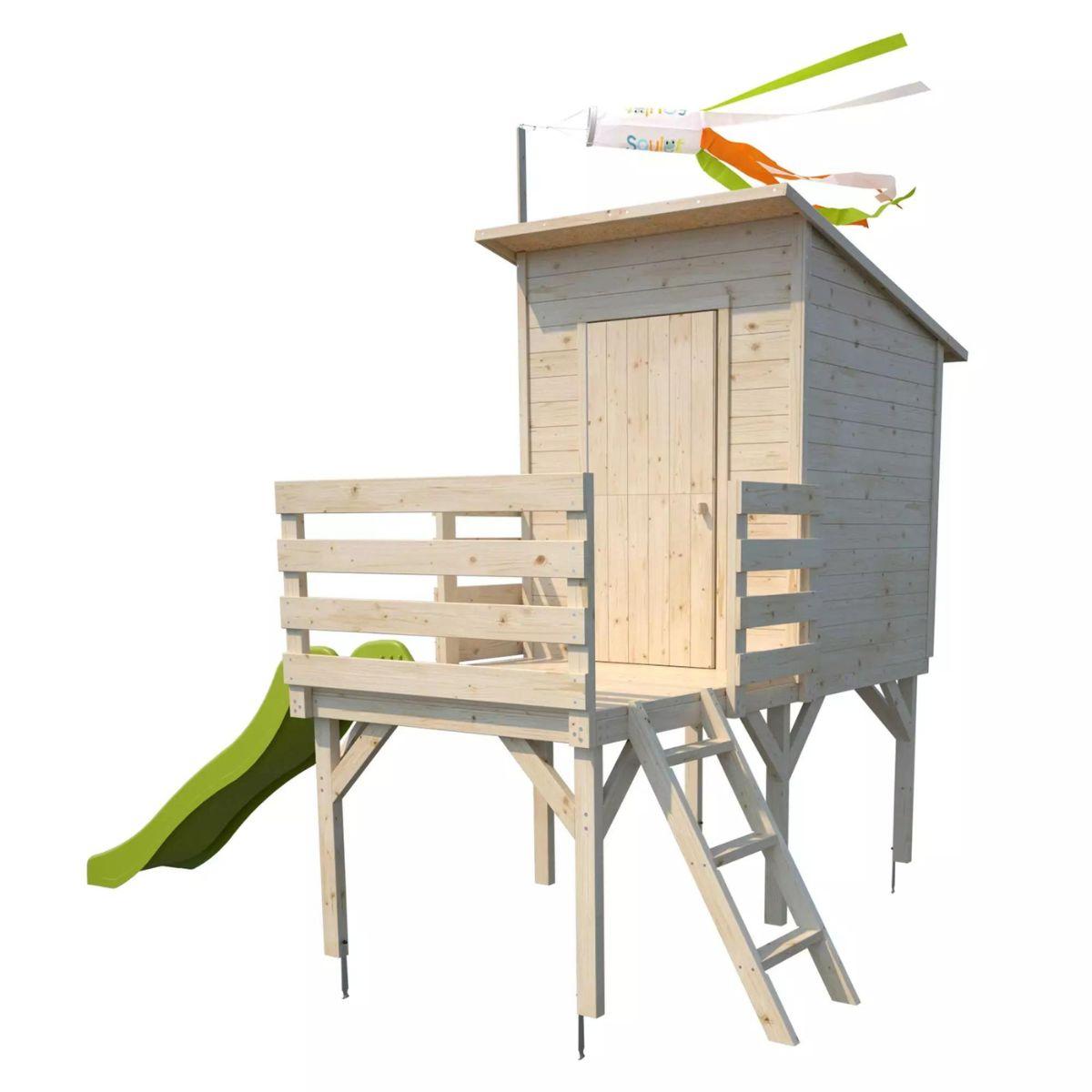 Casita infantil elevada de madera con tobogán Portland Soulet