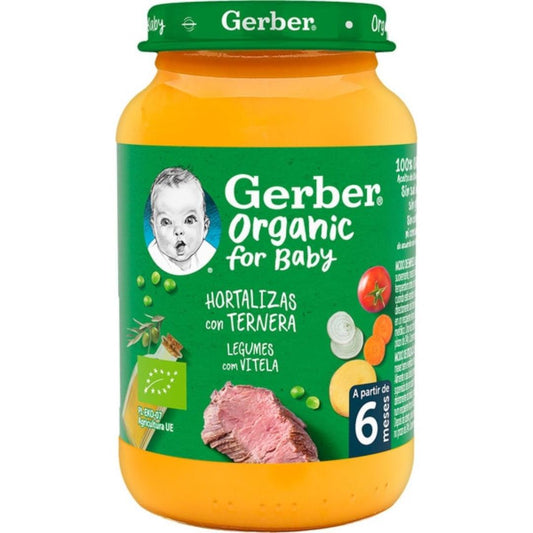 Tarrito de puré ecológico para bebés de Hortalizas con Ternera Gerber 190 g
