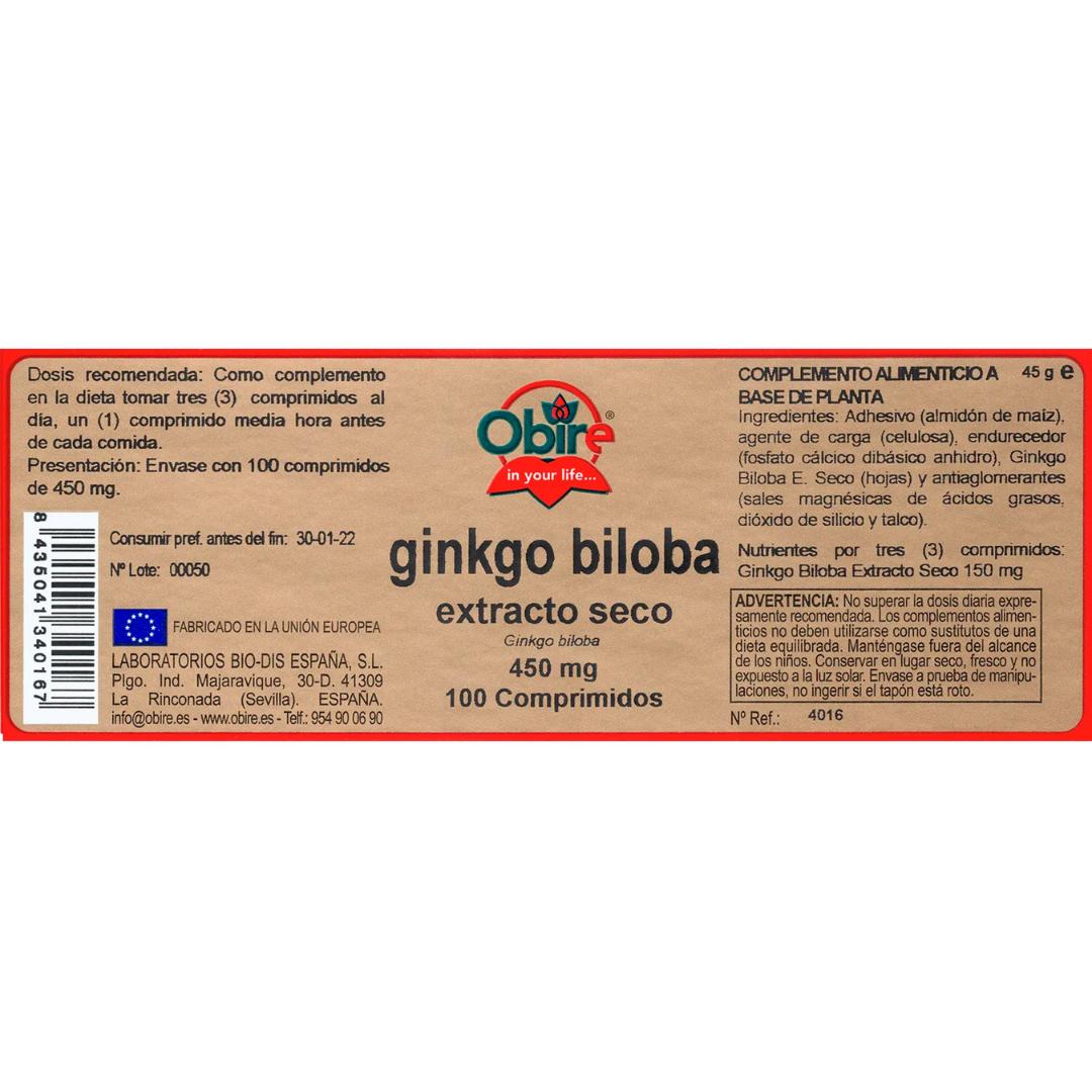 Ginkgo Biloba 450 mg Obire, 100 comprimidos