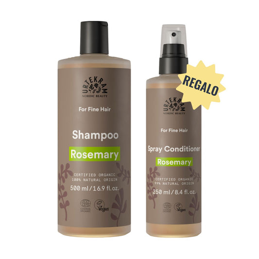 Pack Champú de Romero para cabello fino 500 ml + REGALO Acondicionador Spray Romero 250 ml Urtekram