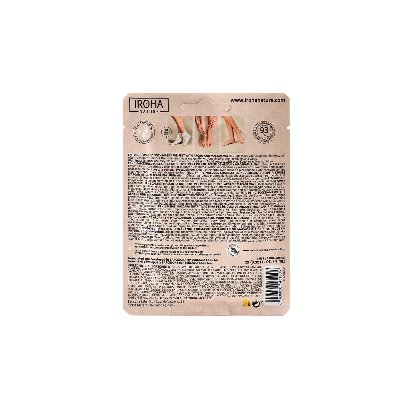 Calcetines Mascarilla Nutritivos Aceite de Argán y Macadamia Iroha Nature 2 x 9ml