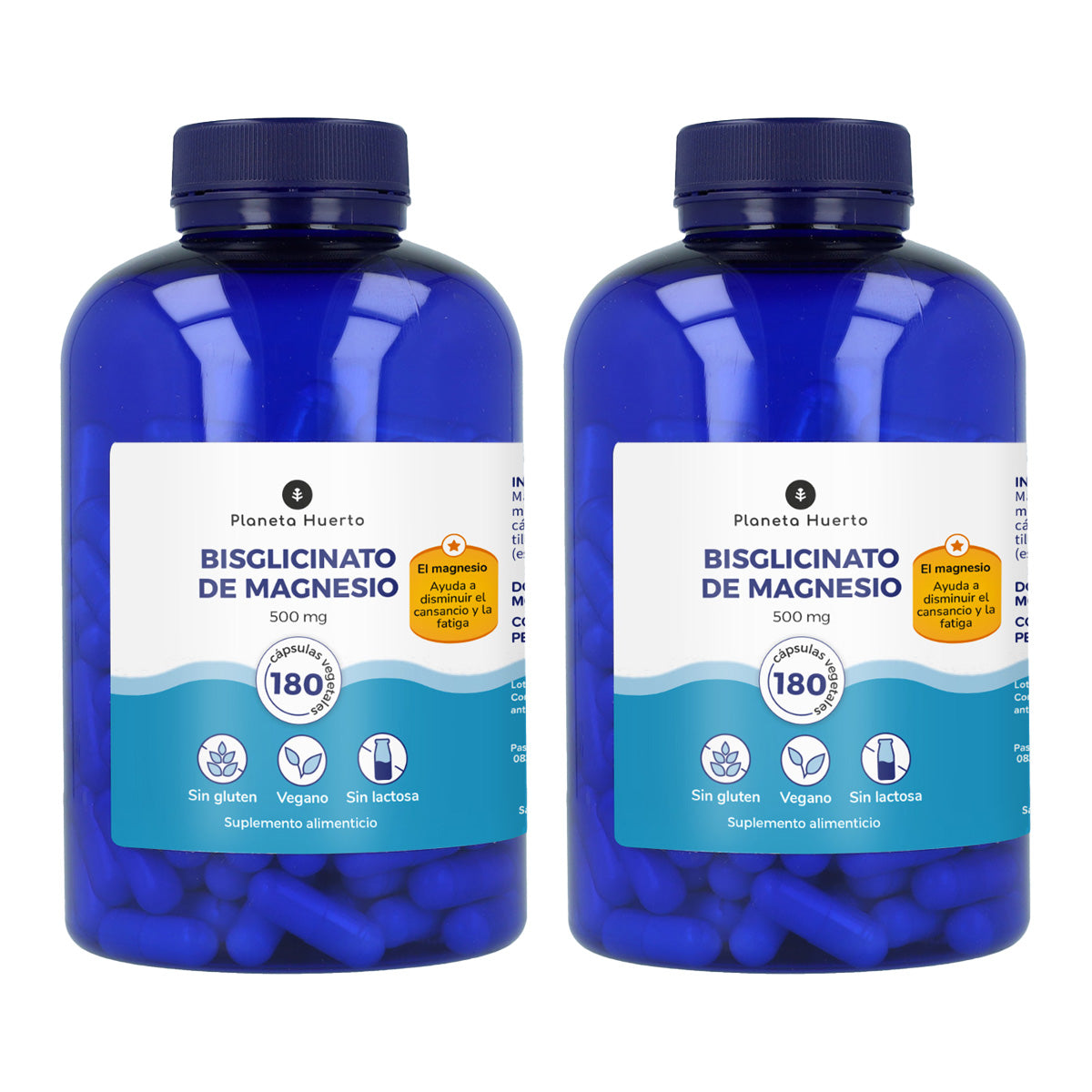Pack 2xBisglicinato de Magnesio 500 mg Planeta Huerto 180 cápsulas