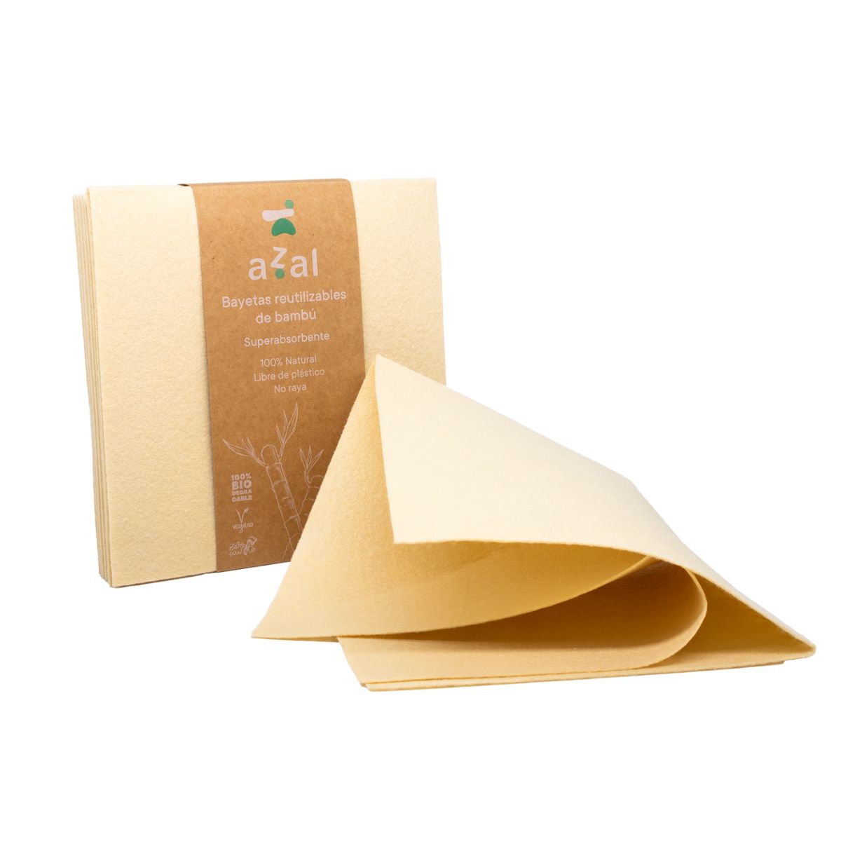 Azal-Set de 6 Bayetas de bambú 35x35. Sin blanquear. 120 gsm