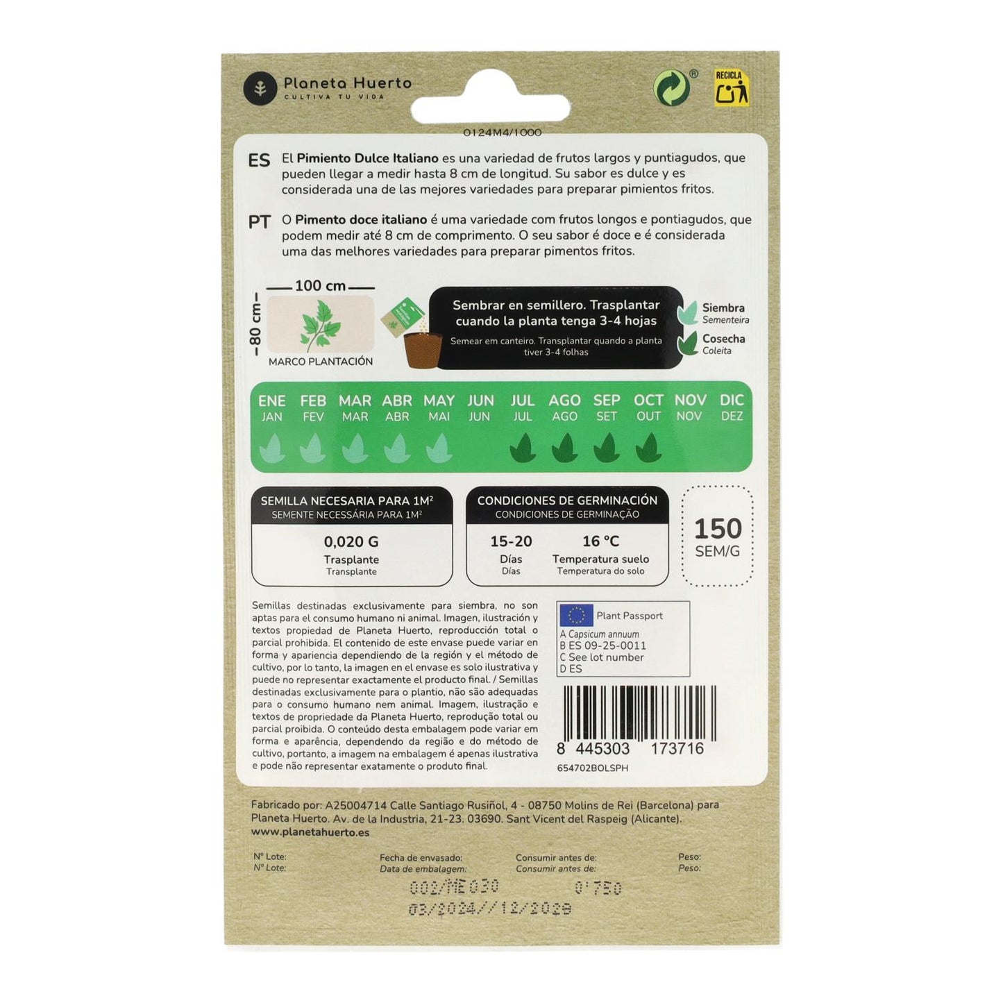 Semillas de Pimiento dulce italiano ecológicas Planeta Huerto