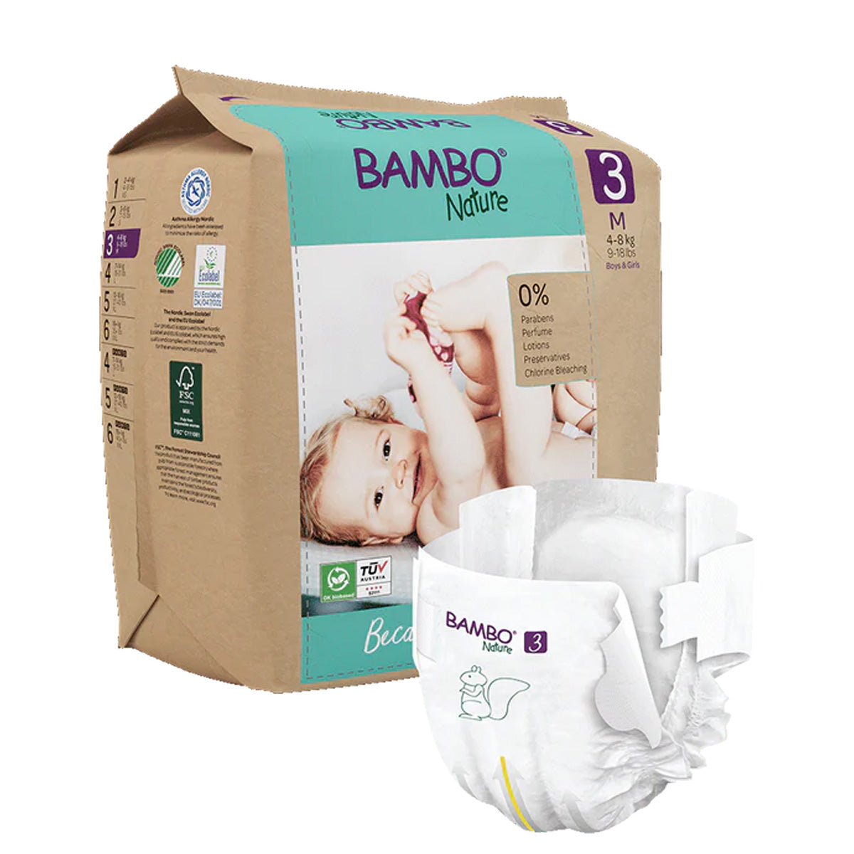 Pack Pañales Bambo Nature talla 3, (4-8 kg), 3 x 28 unidades