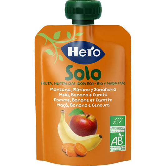 Bolsita de de Manzana, Plátano y Zanahoria 100% Eco 100 g- Hero Solo